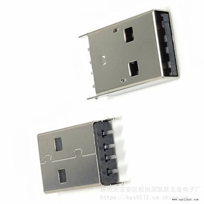 USB 2.0 4P AM180度立式直插公头H=16.65不锈钢壳LCP无卤A公立插板上加长