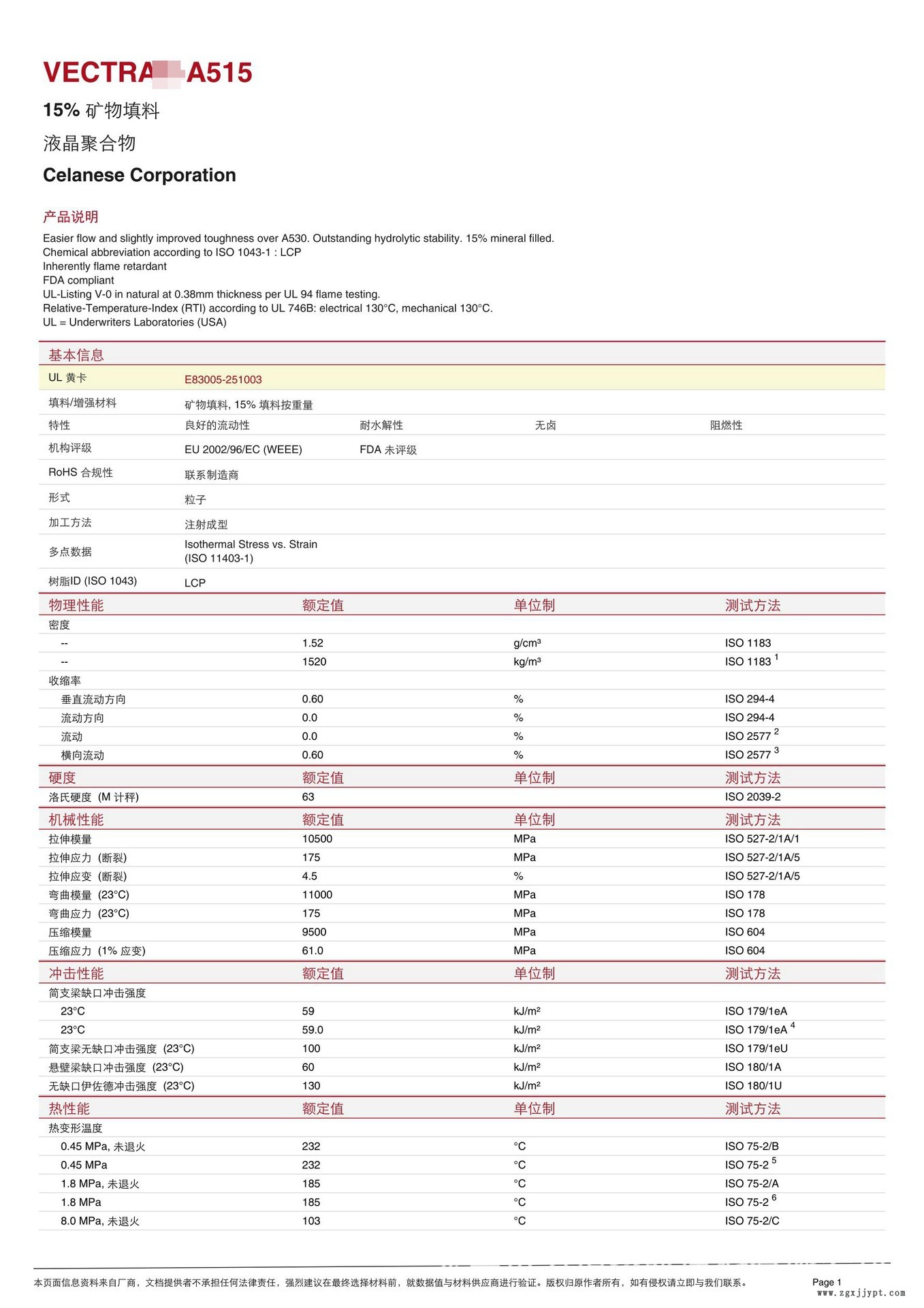 LCP/泰科纳/A515 15%矿物增强 高流动 耐水解 耐高温232度 防火V0示例图2