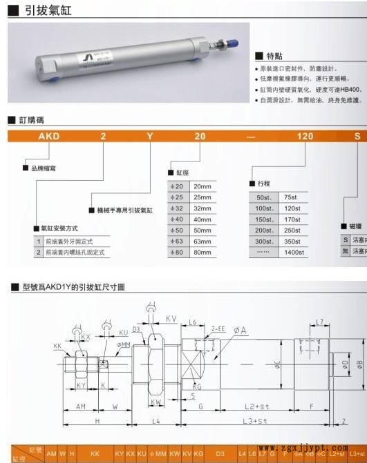 东莞厂家直营 机械手引拔气缸AKD2Y25-150示例图5